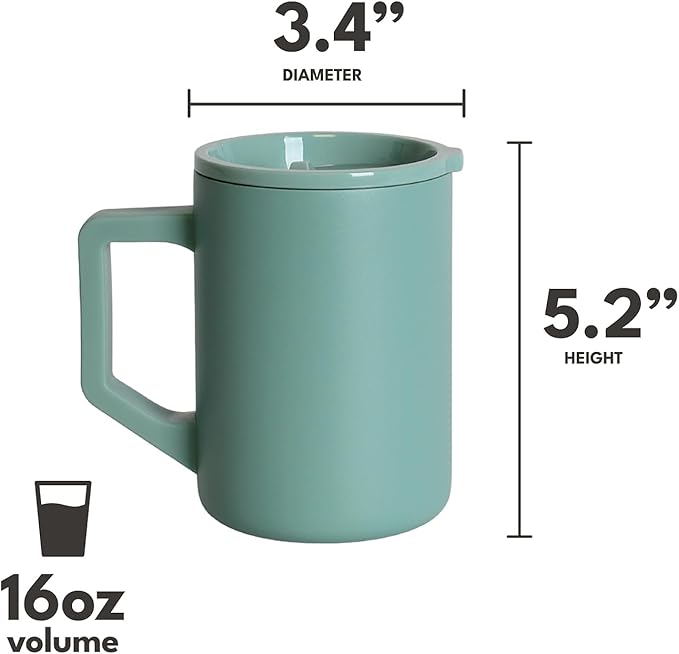 Elemental Insulated Coffee Mug - Triple-Wall Stainless Steel Summit Travel Cup for Hot and Cold Drinks - Thermal Coffee Mug with Lid and Handle for Camping, Office & Travel 16oz - Sage