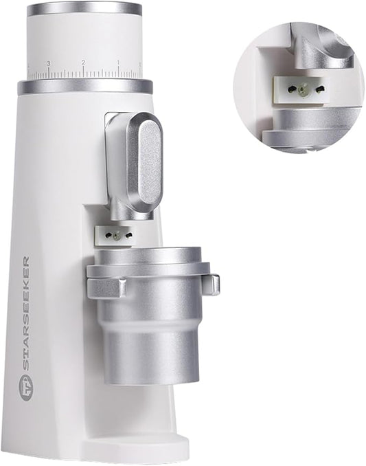 STARSEEKER EDGE Plasma Electric Coffee Grinder Aluminum Automatic Coffee Bean Grinder for French Press Drip Coffee and Espresso Removable Fineness Adjustment Magnetic Suction Port with Cup (White)