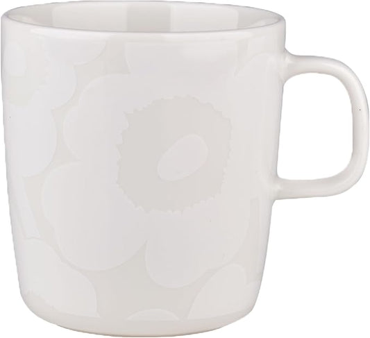 MARIMEKKO Oiva Unikko Large Mug — Refine Your Kitchen Décor with Our Iconic White Stoneware — Stylish Porcelain Coffee Mugs to Elevate Your Drinking Experience (14oz)