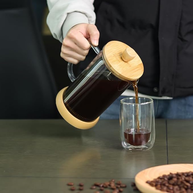 wedrink 34oz French Press Coffee Maker - Thicken Heat-Resistant Borosilicate Glass Bamboo Lid Plastic Free Coffee Press (1000ml)