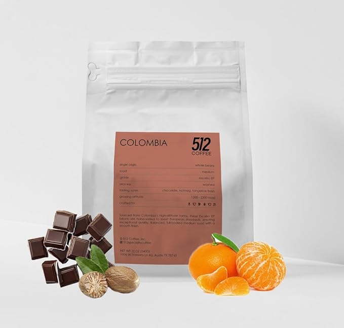 512 Coffee Specialty Colombia Medium Roast – Premium Single Origin Whole Beans with Chocolate, Citrus & Nutmeg Notes – Fresh Roasted for Drip & Filter Brewing