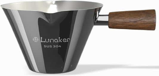 Espresso Cups - 4OZ Espresso Shot Cup with Wooden Handle -Measuring Cup with Double Spouts - Coffee Bar Accessories, Bright Silver