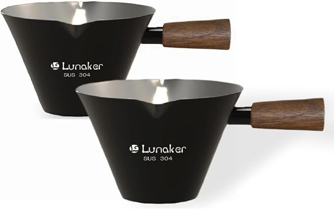 Espresso Cups - 4OZ Espresso Shot Cup with Wooden Handle -Measuring Cup with Double Spouts - Coffee Bar Accessories, Black（2 Pcs）