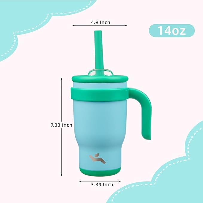 14 oz Tumbler with Side Handle, Insulated Water Bottle with Straw and 2 in 1 Lid, Stainless Steel Cup Travel Coffee Mug for Sports Office Gym,Ice Blue