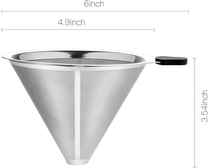 MEICHU Pour Over Coffee Filter 2PCS, Stainless Steel Coffee Filter, Paperless Reusable Cone Coffee Dripper