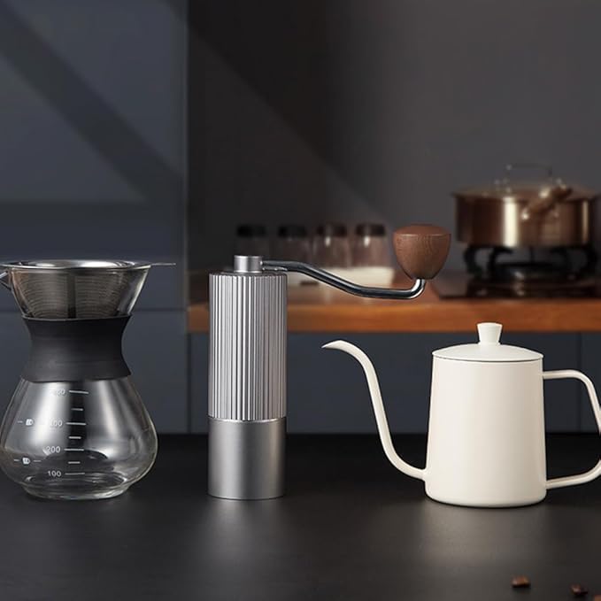 Manual Coffee Grinder, Adjustable Hand Espresso Mill with Solid Wood Handle Stainless Steel Conical Burr Machine for French Press Moka Pot