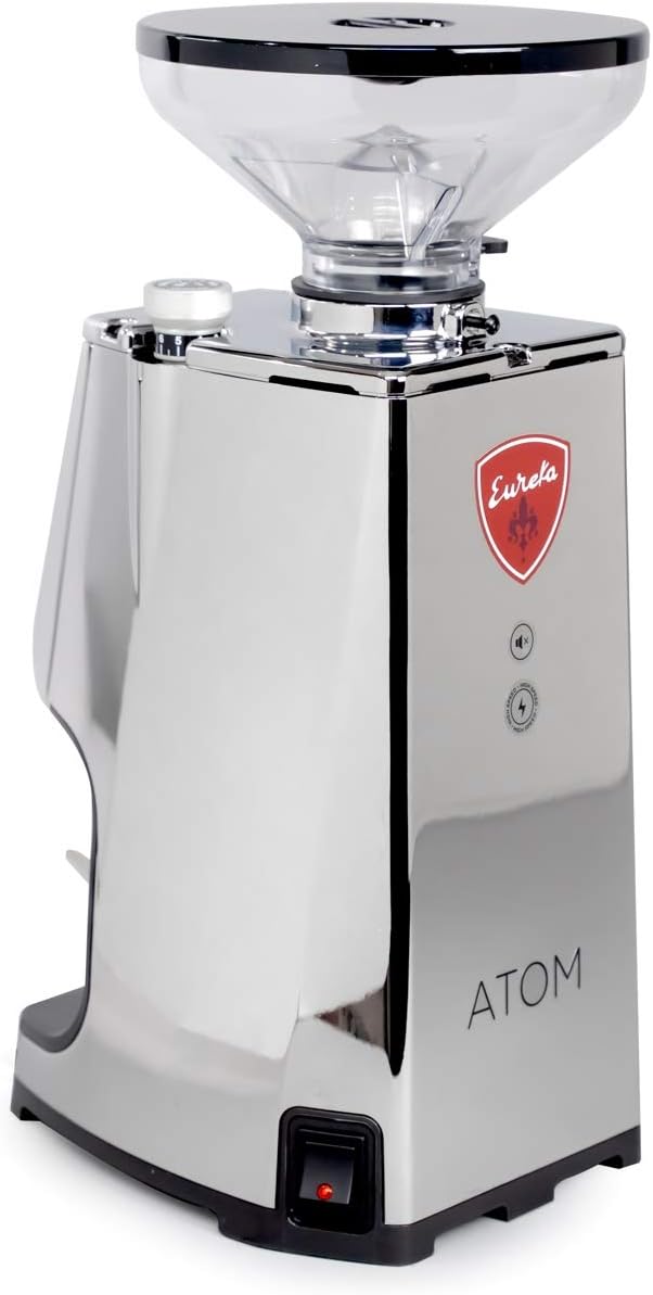 Eureka Atom Specialty 75 Commercial Espresso Grinder - Short Hopper | 75mm Flat Burrs | Silent Technology | Timed Dosing | Stepless | (Chrome)