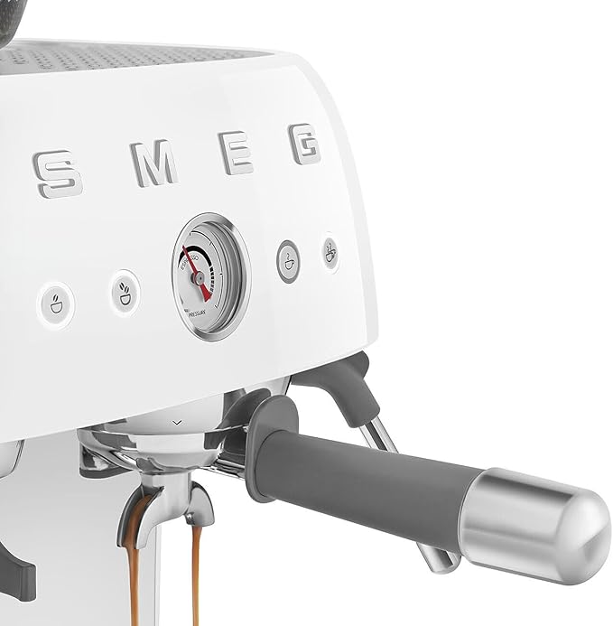 Smeg EGF03 Semi-Automatic Espresso Machine with Built-In Grinder, Dual Thermoblock, 50’s Retro Style – White (120 V)