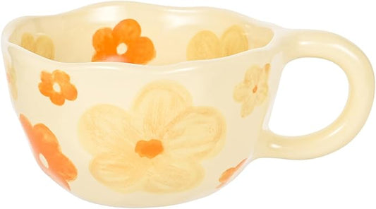 MAKCNMYM Ceramic Coffee Mug Vintage Flower Mugs 8 oz Cute Floral Coffee Mugs Irregular Latte Art Cup Lead-free Porcelain Cups for Cappuccino, Cocoa (Orange Flowers)