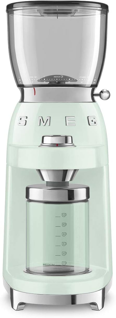 SMEG CGF11 Retro-Style Coffee Grinder – Burr Mill with 30 Grind Settings, Stainless Steel Conical Burrs, Removable Hopper – Precision Countertop Grinder for Espresso, Drip, French Press-Pastel Green
