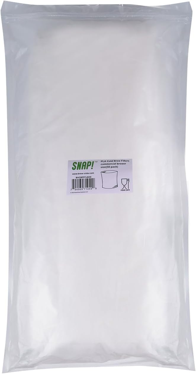 SNAP! Cold Brew Commercial PLA Filter - 50 Count，Disposable Fine Mesh Brewing Bags Commercial Coffee Filters 17''x20'' Fits 5 Gallon Buckets Coffee Shop Restaurants, Natural White