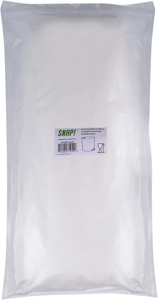 SNAP! Cold Brew Commercial PLA Filter - 50 Count，Disposable Fine Mesh Brewing Bags Commercial Coffee Filters 17''x20'' Fits 5 Gallon Buckets Coffee Shop Restaurants, Natural White