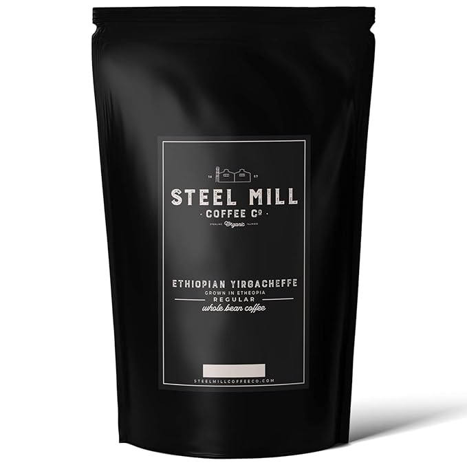 Steel Mill Coffee Co. | Ethiopian Yirgacheffe Fair Trade Organic Coffee | 2 LB Bag | Whole Bean | Medium Roast | 100% Arabica Beans | Organic, Fair Trade
