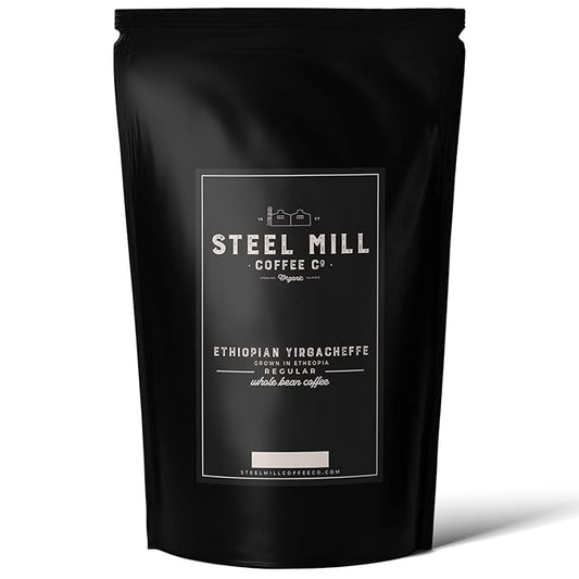Steel Mill Coffee Co. | Ethiopian Yirgacheffe Fair Trade Organic Coffee | 2 LB Bag | Whole Bean | Medium Roast | 100% Arabica Beans | Organic, Fair Trade