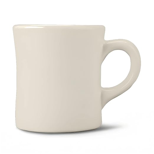 Tuxton China BEM-090B Diner Mug, 9 oz., 3-3/8" Diameter x 3-3/4"H, Microwave and Dishwasher Safe, Oven Proof, Fully Vitrified, Ceramic, DuraTux, American White/Eggshell, Pack of 24