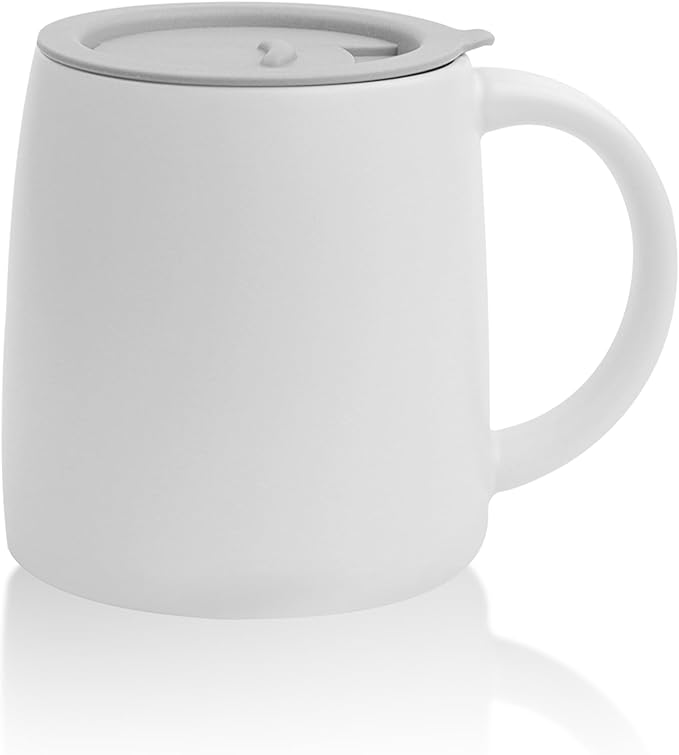 LINVIA Classic Mug, 14 oz Large Coffee Mug with Handle, Ceramic Porcelain Tea Cup, Smooth Matte (Sliding Lid, White)