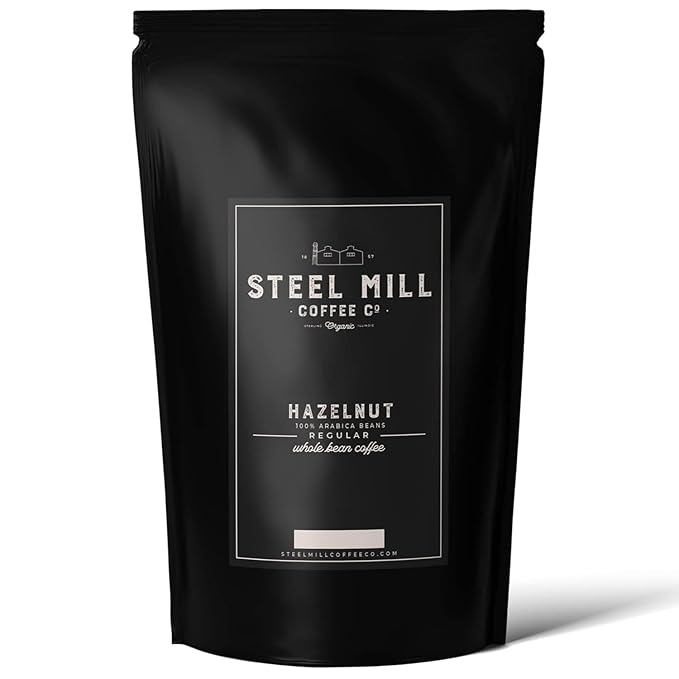 Steel Mill Coffee Co. Hazelnut Coffee - 2 LB Whole Bean, Medium Roast, 100% Arabica Beans, Vegan, Gluten-Free, Sugar-Free, Grown in Colombia