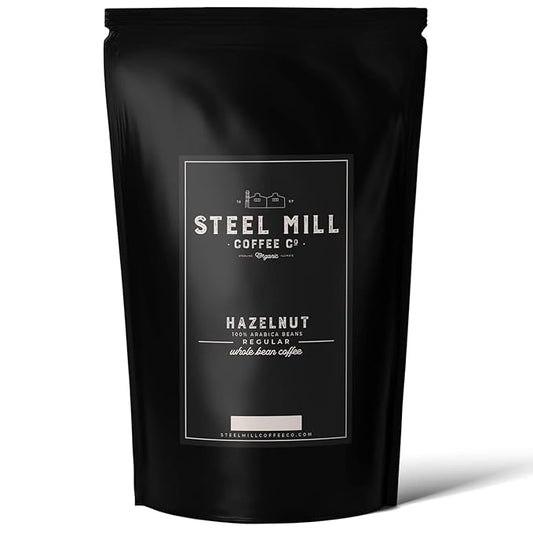 Steel Mill Coffee Co. Hazelnut Coffee - 2 LB Whole Bean, Medium Roast, 100% Arabica Beans, Vegan, Gluten-Free, Sugar-Free, Grown in Colombia