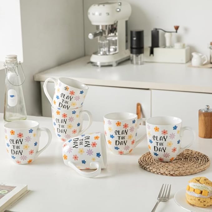 MVYAVYUS 16OZ Ceramic Slay the Day Coffee Mugs Set, Large Colorful Coffee Cups with Handles for Milk, Tea, Latte, Mocha, Cocoa, Cappuccino, Porcelain Cups Gift for Holiday or Anniversary (4PCS)