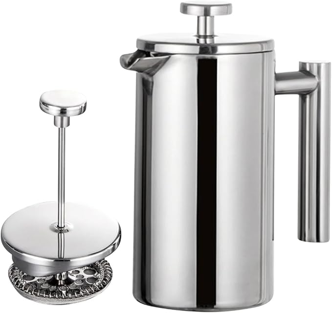 Coffito French Press Coffee Maker,Stainless Steel Double Wall Insulated Coffee Press 34 oz,4-8 Cups, Portable Hot Cold Brew Teapot Cafetera for Coffee Bar Accessories Kitchen Camping (silver,34oz)