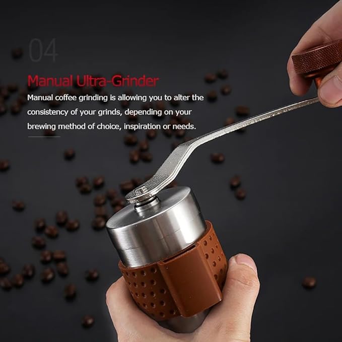 BlueField Lightweight Manual Coffee Bean Grinder, Hand Crank Coffee Grinder with Stainless Steel Conical Portable Coffee Grinders for Office, Travel and Camping (Silver)