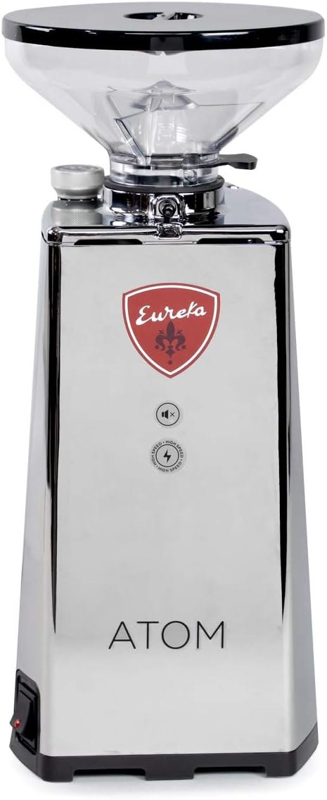 Eureka Atom Specialty 75 Commercial Espresso Grinder - Short Hopper | 75mm Flat Burrs | Silent Technology | Timed Dosing | Stepless | (Chrome)