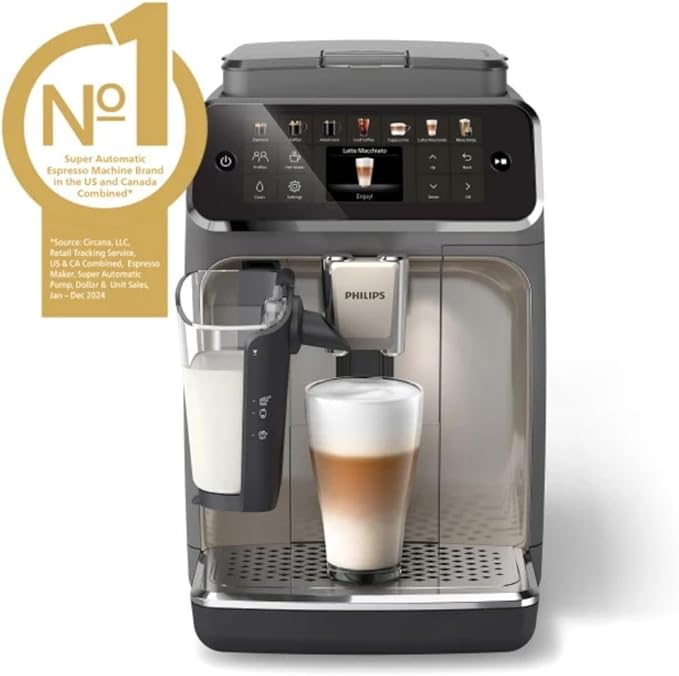Philips 4400 Series Fully Automatic Espresso Machine, LatteGo Milk System, Integrated Grinder, 12 Hot & Iced Coffee Pre-Sets, Quick Start, SilentBrew, 15-Bar Pressure, Black Chrome (EP4444/90)