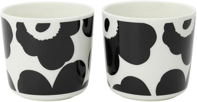 MARIMEKKO Unikko Oiva Stoneware Coffee Cup Set of 2 — Refine Your Kitchen Décor with Our Iconic Black & White Stoneware — Stylish Floral Coffee Cups to Elevate Your Drinking Experience (7oz)