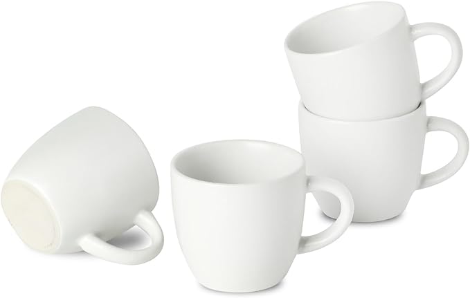 HASENSE Ceramic 3 OZ Espresso Cups, Porcelain Espresso Demitasse Cups Set of 4 for Double shot, Lungo and Ristretto, Tiny Italian Expresso Shot Coffee Mugs for Home and Office, White