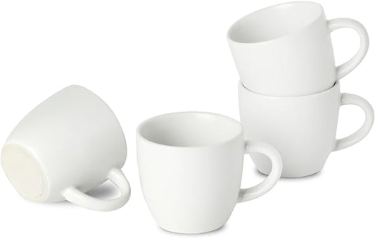 HASENSE Ceramic 3 OZ Espresso Cups, Porcelain Espresso Demitasse Cups Set of 4 for Double shot, Lungo and Ristretto, Tiny Italian Expresso Shot Coffee Mugs for Home and Office, White