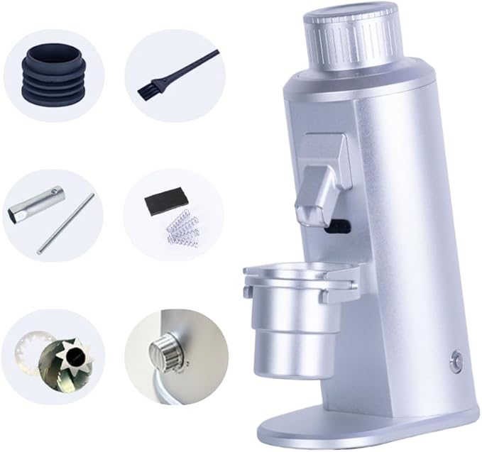 Electric Single Dose Coffee Grinder with Plasma Anti-Static, 63mm Conical Burrs, 350W Brushless Motor 100-450RPM Adjustable, Zero Retention (Silver)