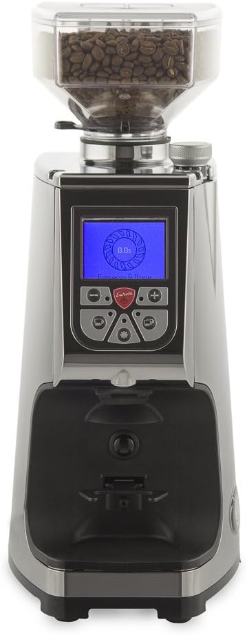 Eureka Atom Commercial Espresso Grinder | 60mm Flat Burrs | Sound Insulation | Programmable Timer Based Dosing | Digital | (Chromed Aluminum)