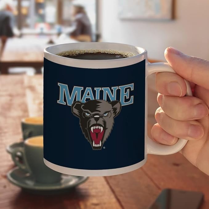 University of Maine Black Bears Logo Ceramic Coffee Mug, Novelty Gift Mugs for Coffee, Tea and Hot Drinks, 11oz, White