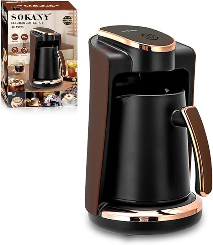 Zunate Electric Turkish Greek Coffee Maker 550W, 250ML Single Cup Machine with Included Cup & Spoon for Home, Office, Travel Brewing