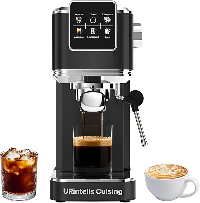 Espresso Machine 20 Bar,Touch Screen Espresso Maker with Steam Milk Frother,Stainless Steel Expresso Coffee Machine for Cappuccino Latte Cold Brew,1350W Fast Heat Up System,Black