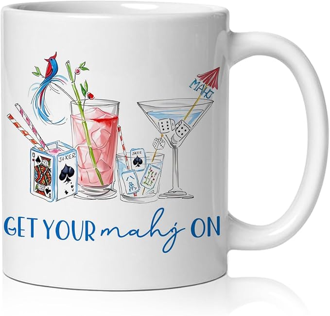 Mahjong Cocktail mug Gifts for Mah Jong Lover Players,mahjong gifts for women,Mah jong Accessories Ceramic Coffee Tea Mug 11 oz