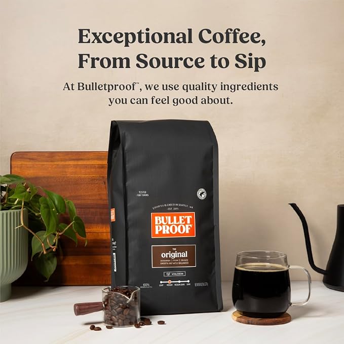 Bulletproof Original Medium Roast Whole Bean Coffee, 5 Pounds (bulk), 100% Arabica Beans, Clean Coffee Tested for Toxins, Packaging May Vary