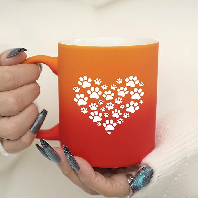 G MUGS Dog Paw Ceramic Coffee Mug, Pet Paw Print Heart Design Mug, Tea Mug, Cute Animal Lover Gift for Women Men,13oz Red And Yellow Mug