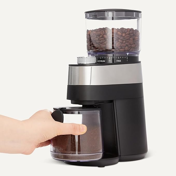 Amazon Basics Electric Burr Coffee Grinder with 30 Grind Settings for French Press and Espresso, 6.5-Ounce Hopper, Black