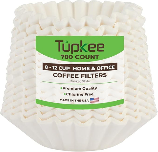 Tupkee Coffee Filters 8-12 Cups - 700 Count, Basket Style, White Paper, Chlorine Free Coffee Filter, Made in the USA