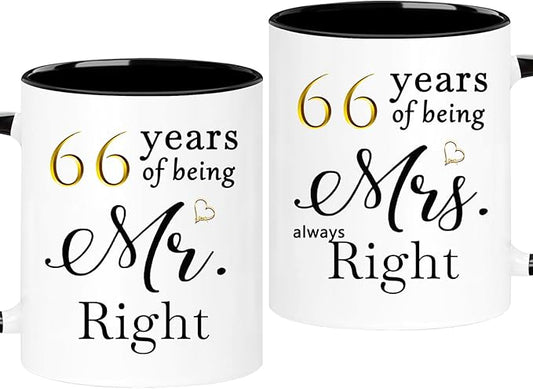WOSIWULA 66 Year Anniversary Birthday Coffee Mugs Set of 2, 66th Wedding Anniversary Decorations Gifts for Couple Grandparents Parents Women Men Wife Husband Her Him, 66th Birthday Gifts, 11oz