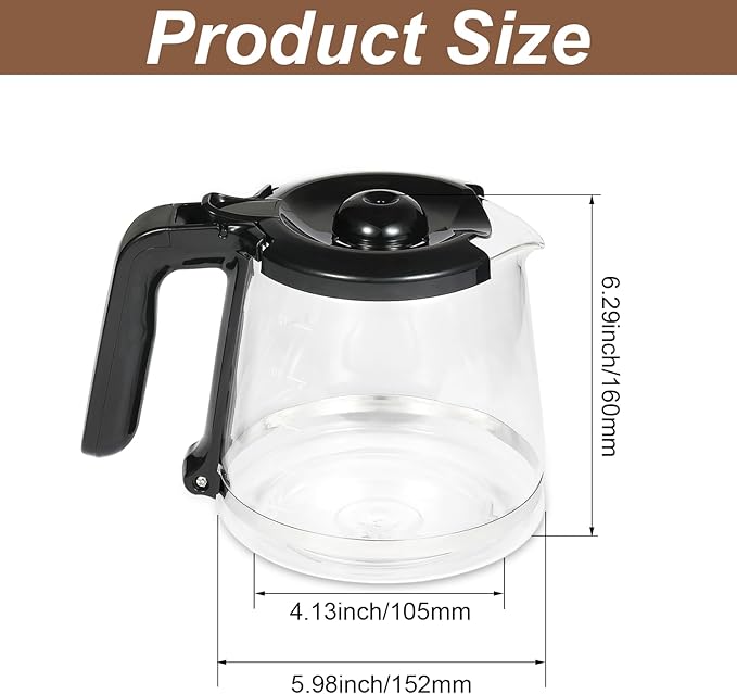 12 Cup Coffee Maker Replacement Pot Compatible with Mr. Coffee, 12 Cup Glass Replacement Coffee Carafe Replace Part# RF, LM, PC and SC Series