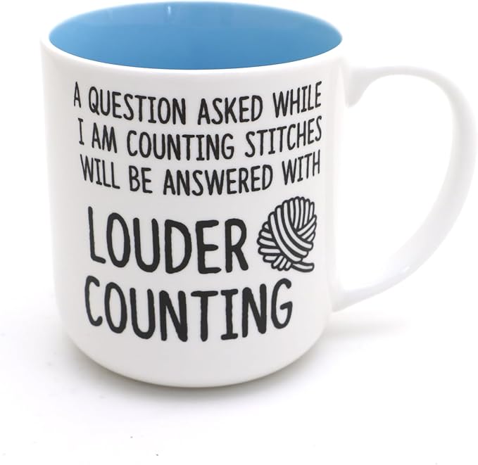 Counting Stitches Mug, Knitting and Crochet Mug, Ceramic - Lennymud by Lorrie Veasey