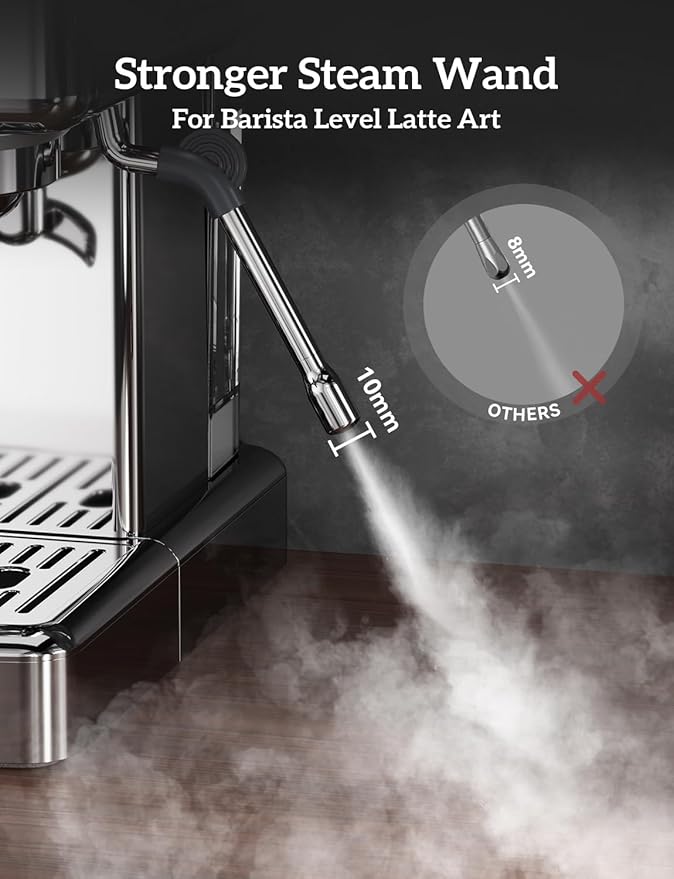 Espresso Machine, 4-IN-1 Professional 58MM Espresso Machine with Grinder 5 Temp Adjust & Compact Espresso Maker 15 Bar with Powerful Milk Frother, One-Touch Americano/Espresso, Stainless Steel
