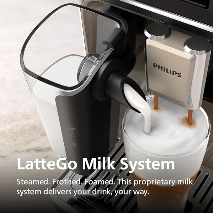 PHILIPS 5500 Series Fully Automatic Espresso Machine, LatteGo Milk System, Integrated Grinder, 20 Hot & Iced Coffee Pre-Sets, Quick Start, SilentBrew, 15-Bar Pressure, Black Chrome (EP5544/94)
