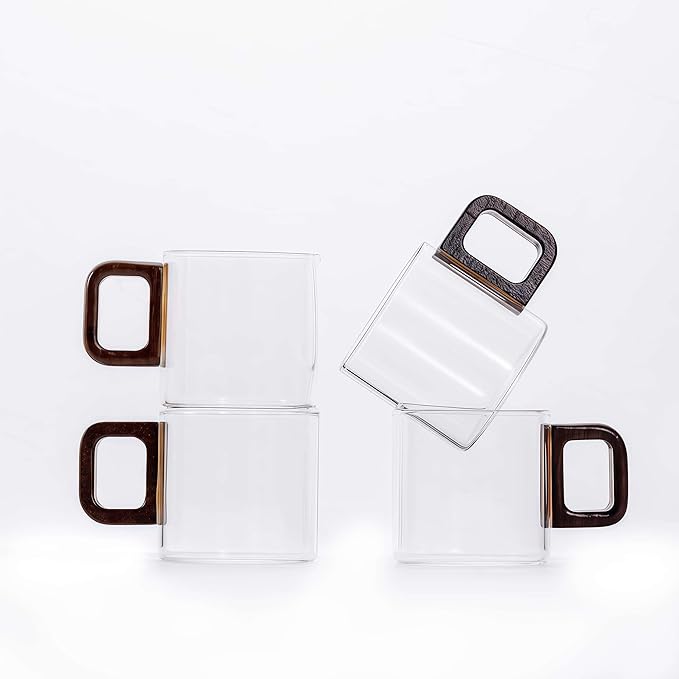 Espresso Cups Set of 4, 4 oz Espresso Cups, Espresso Shot Glasses with Handle for Coffee or Tea (Clear)