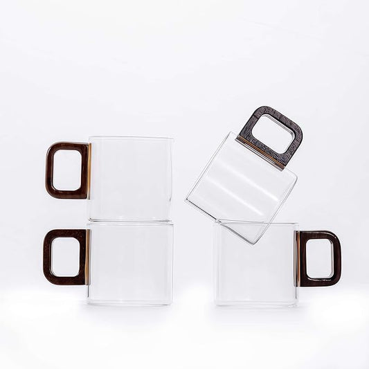 Espresso Cups Set of 4, 4 oz Espresso Cups, Espresso Shot Glasses with Handle for Coffee or Tea (Clear)