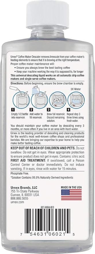 The Professional Barista's Choice - Urnex Keurig Compatible Coffee Maker Universal Descaling Solution (2 Pack, 2 Uses Per Bottle)