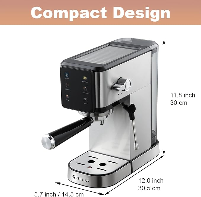 20 Bar Machine, Dual Boiler Coffee Maker Featuring Touch Control, Compact Espresso Maker for Home Use, Milk Frother Wand for Cappuccinos And Lattes (Sliver)