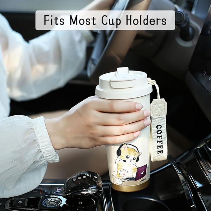 Funkrin Insulated Coffee Mug with Straw & Flip Lid, 24oz Tumbler Cup with Ceramic Coating, Double Wall Vacuum Leak-Proof Travel Mug wiht tea infuser for Office School Party Camping